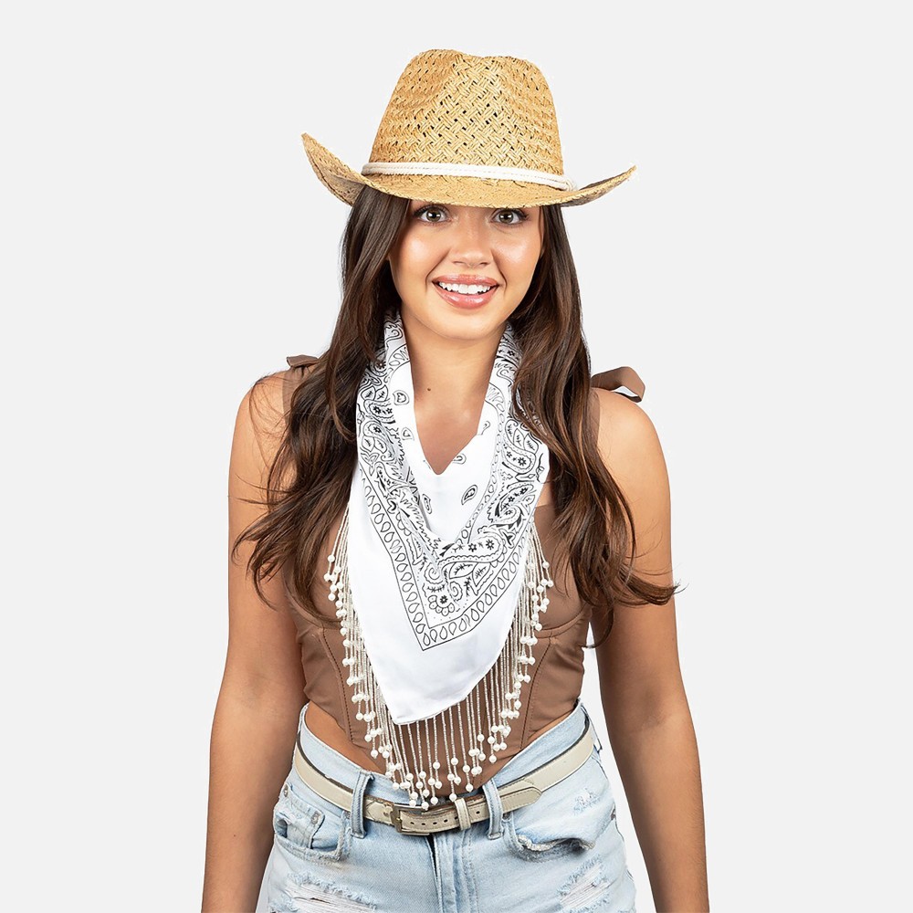 Pearl Fringe Bandana Scarf - Approximately 21" L x 21" W - 100% Cotton view 2