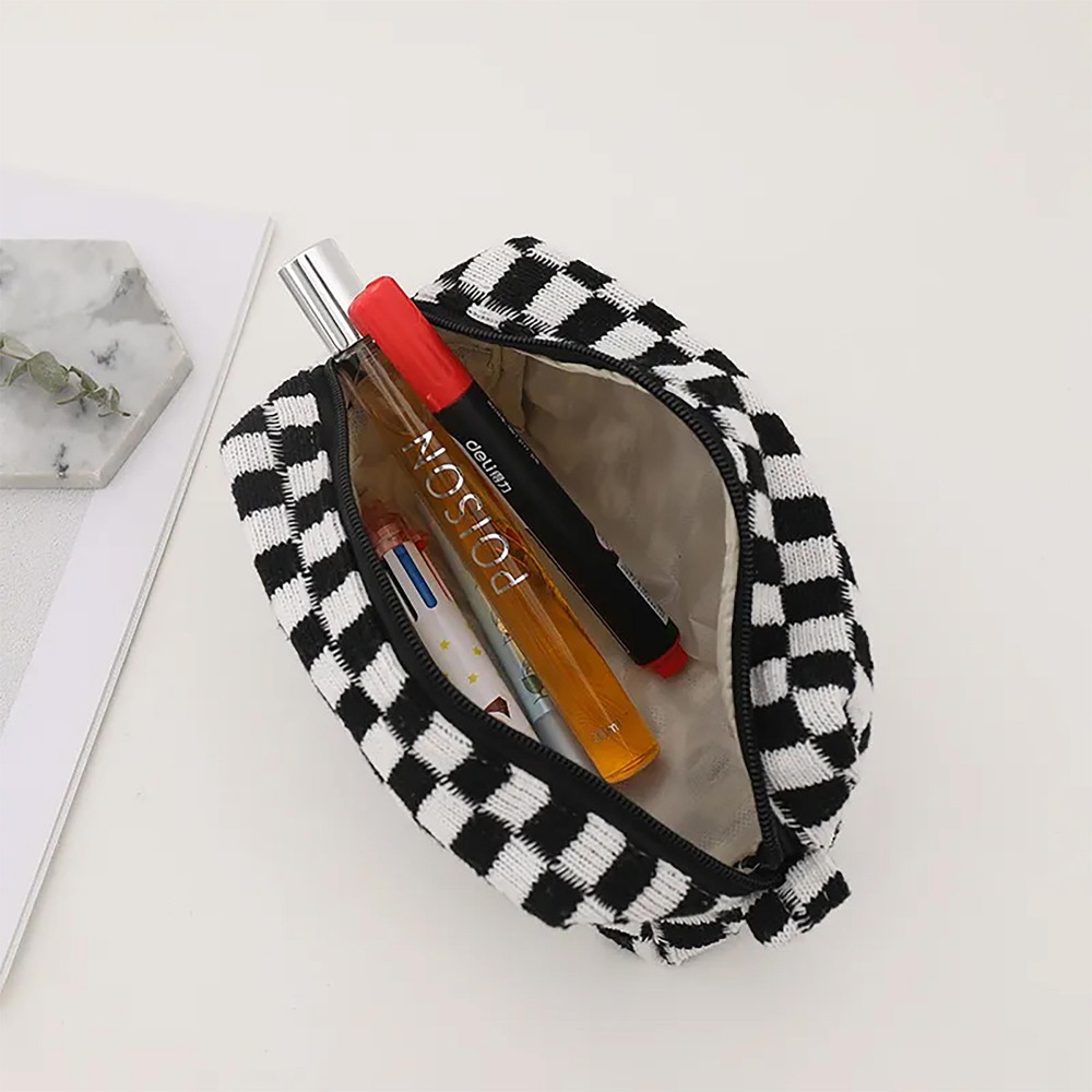 Knit Checkered Makeup / Travel Pouch - Full Zip Closure - Lined - Polyester Blend - Approximately 6.5"W x 4"H x 2.5"D view 4