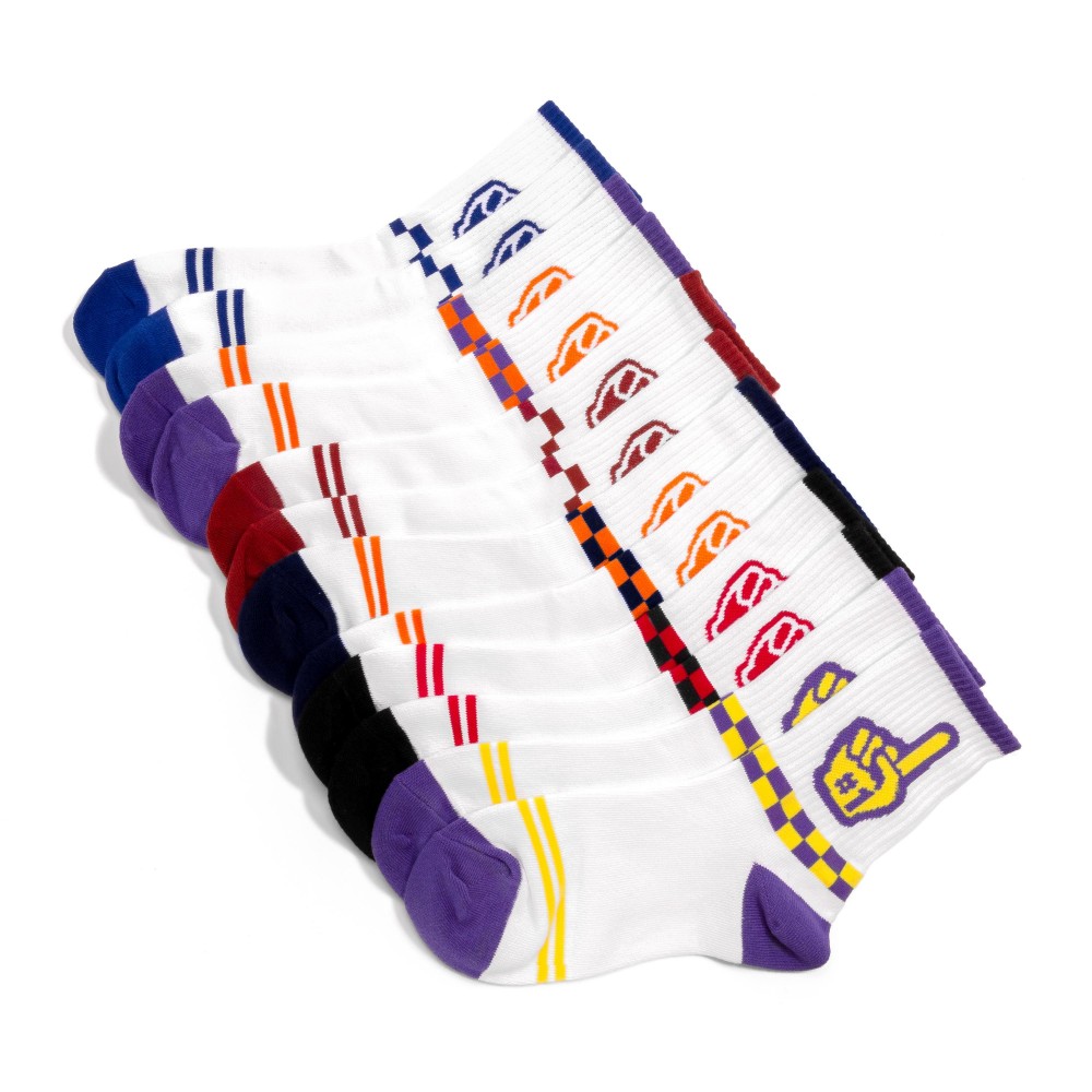 Game Day #1 Foam Finger and Checker Stripe Ribbed Tube Socks (10 Pack) - One Size Fits Most (Sizes Adult 6-8) - 75% Combed Cotton / 15% Spandex / 10% Polyester view 4