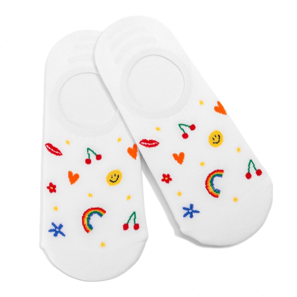 Flower, Star, Rainbow & Smile Printed No Show Socks (10 Pack) - One Size Fits Most (Sizes Adult 6-8) - 75% Combed Cotton / 15% Spandex / 10% Polyester view 2