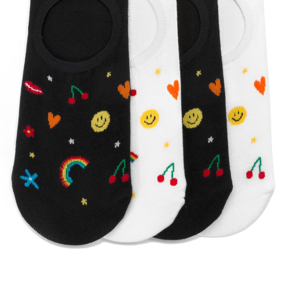 Flower, Star, Rainbow & Smile Printed No Show Socks (10 Pack) - One Size Fits Most (Sizes Adult 6-8) - 75% Combed Cotton / 15% Spandex / 10% Polyester view 4