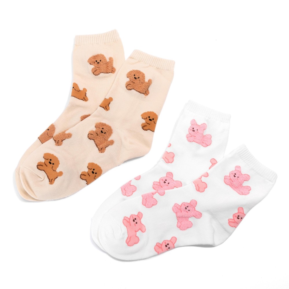 Printed Animal Tube Sock With Texture Detail (10 Pack) - One Size Fits Most (Sizes Adult 6-8) - 75% Combed Cotton / 15% Spandex / 10% Polyester - Made in Korea view 4