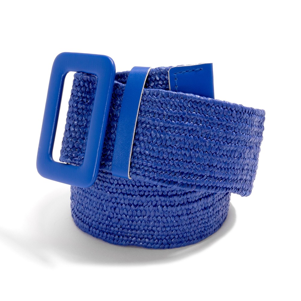 Elastic Straw Belt With Faux Leather Buckle - One Size Fits Most - Approximately 40" L view 2