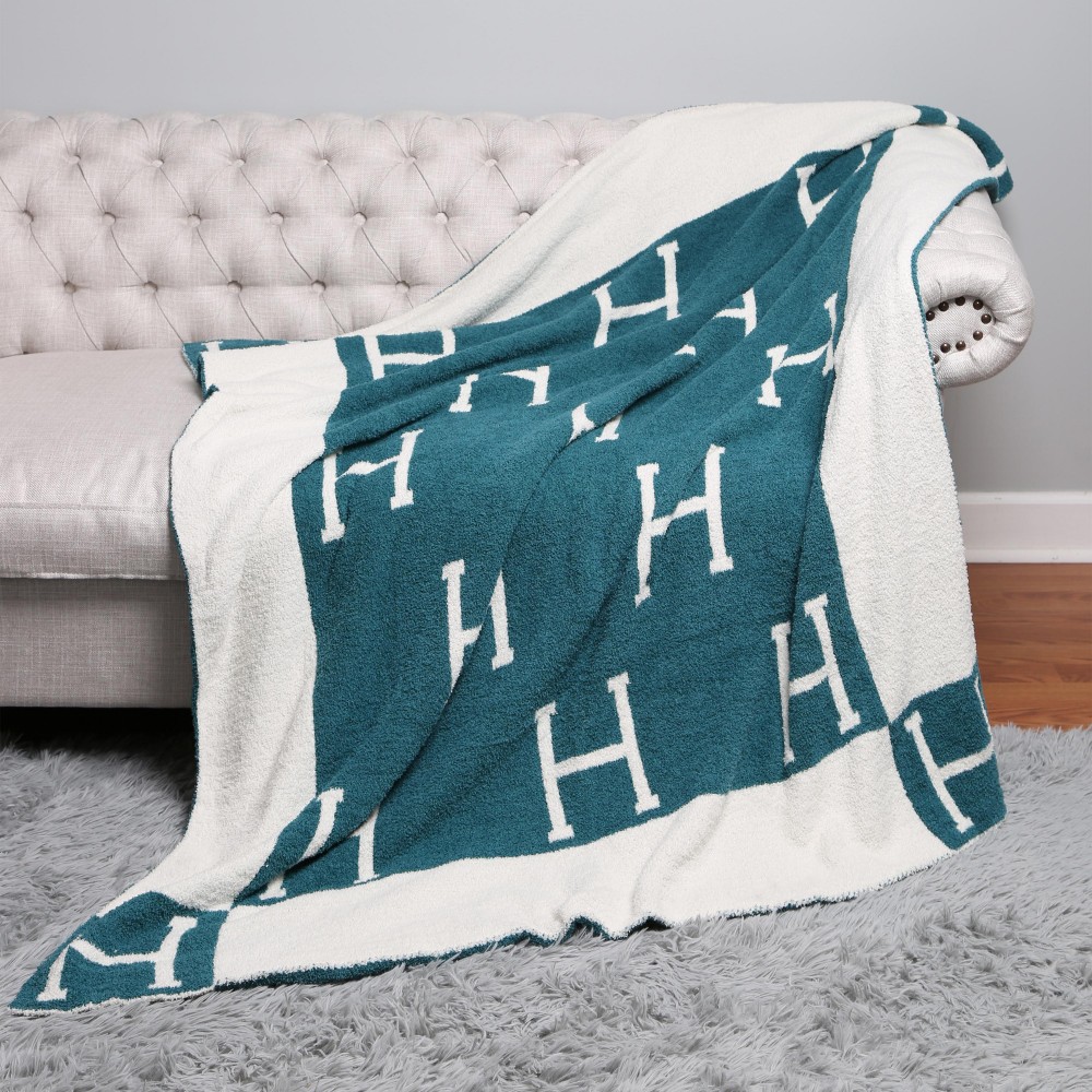 Super Soft Jacquard Comfy Luxe Reversible H Print Blanket - Extra Plush and Cozy - Approximately 50” W X 60” L - 100% Polyester view 2