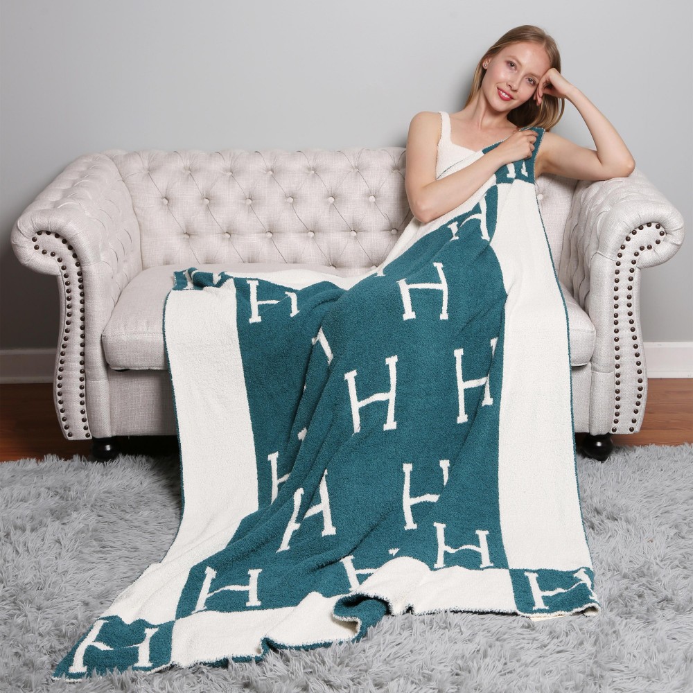 Super Soft Jacquard Comfy Luxe Reversible H Print Blanket - Extra Plush and Cozy - Approximately 50” W X 60” L - 100% Polyester view 6