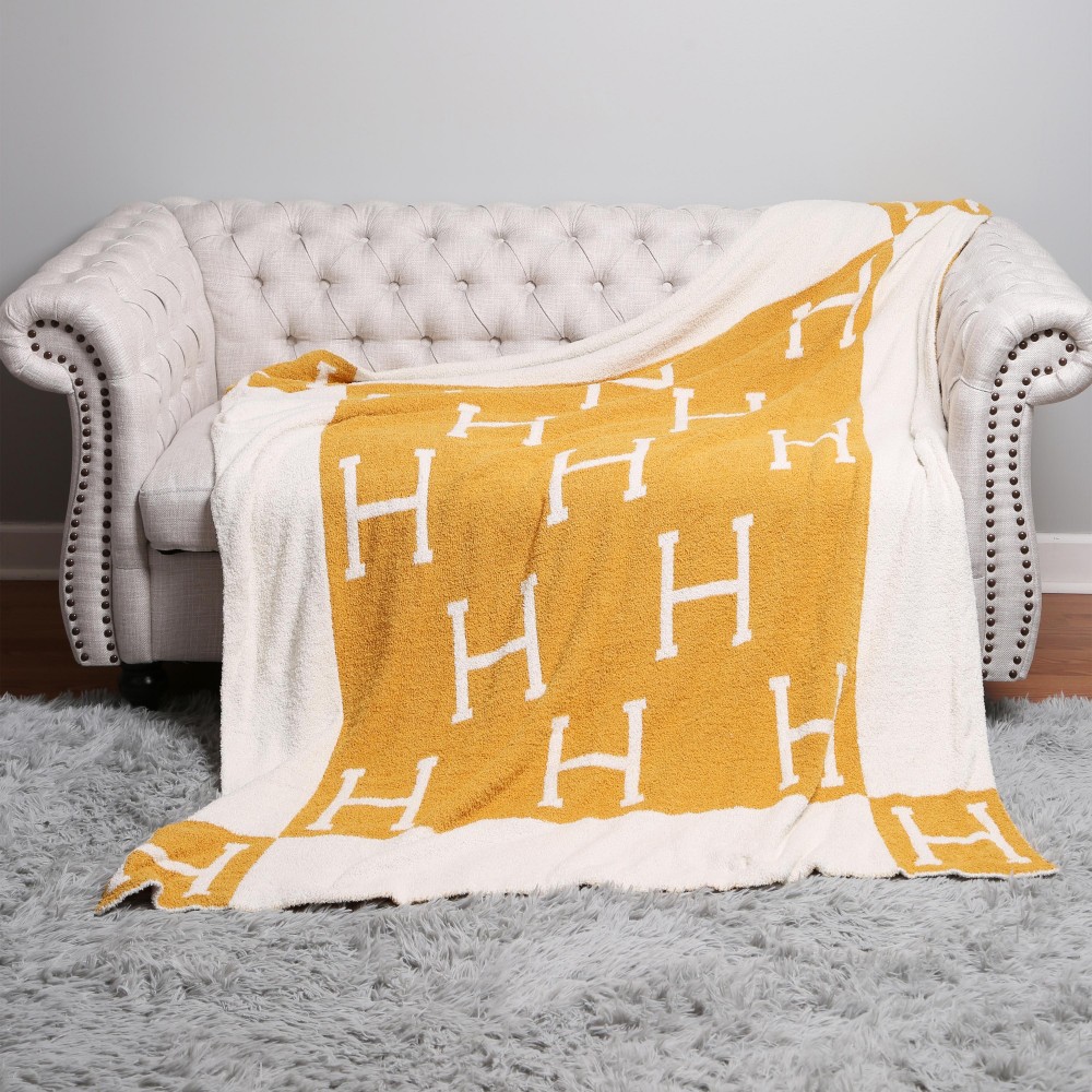 Super Soft Jacquard Comfy Luxe Reversible H Print Blanket - Extra Plush and Cozy - Approximately 50” W X 60” L - 100% Polyester view 2
