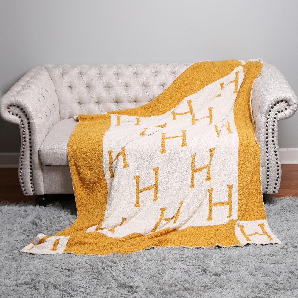 Super Soft Jacquard Comfy Luxe Reversible H Print Blanket - Extra Plush and Cozy - Approximately 50” W X 60” L - 100% Polyester view 4