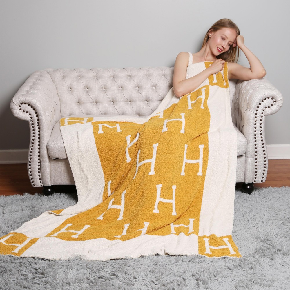 Super Soft Jacquard Comfy Luxe Reversible H Print Blanket - Extra Plush and Cozy - Approximately 50” W X 60” L - 100% Polyester view 6