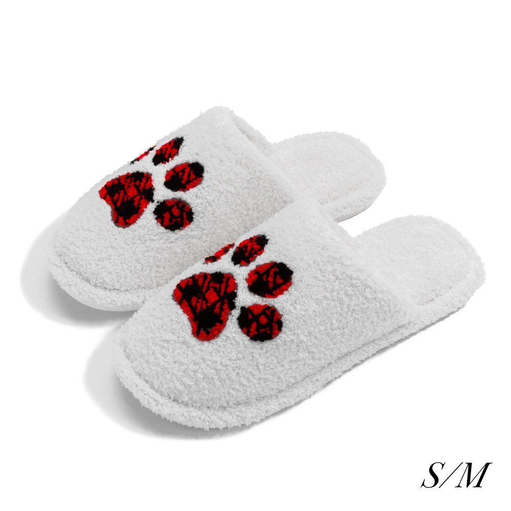 Plush Plaid Christmas Slide On Slippers - US Women's Size: S/M (6-8) M/L (8-10) - 100% Polyester - Rubber Sole view 2