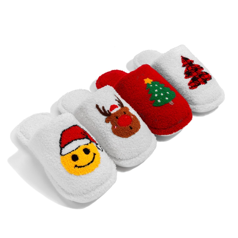 Plush Plaid Christmas Slide On Slippers - US Women's Size: S/M (6-8) M/L (8-10) - 100% Polyester - Rubber Sole view 4