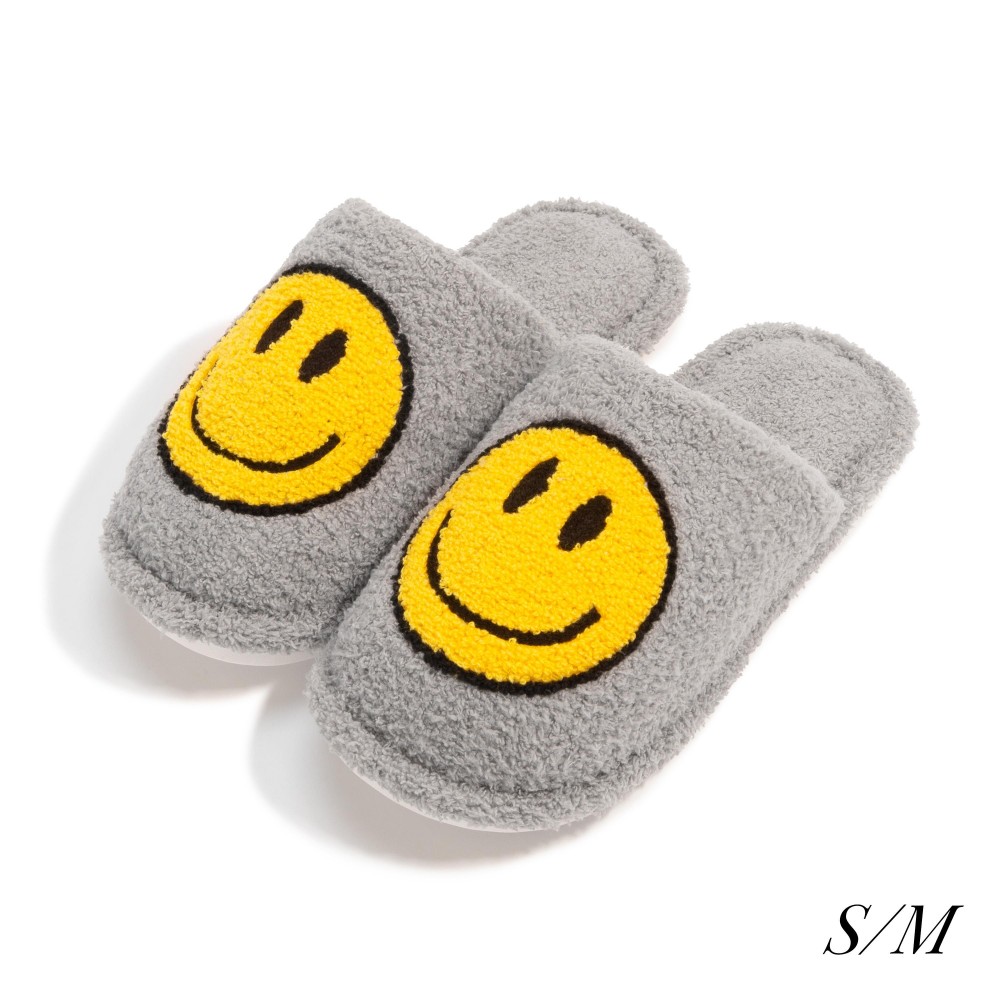 Plush Smile Slide On Slippers - US Women's Size: S/M (6-8) M/L (8-10) - 100% Polyester - Rubber Sole view 2