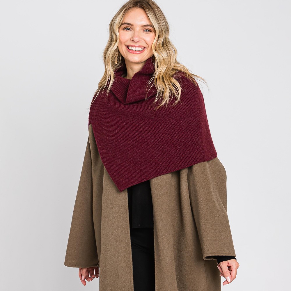 Mock Neck Shawl With Arm Slit - One Size Fits Most (0-14) - 50% Acrylic / 28% Polyester / 22% Spandex view 2