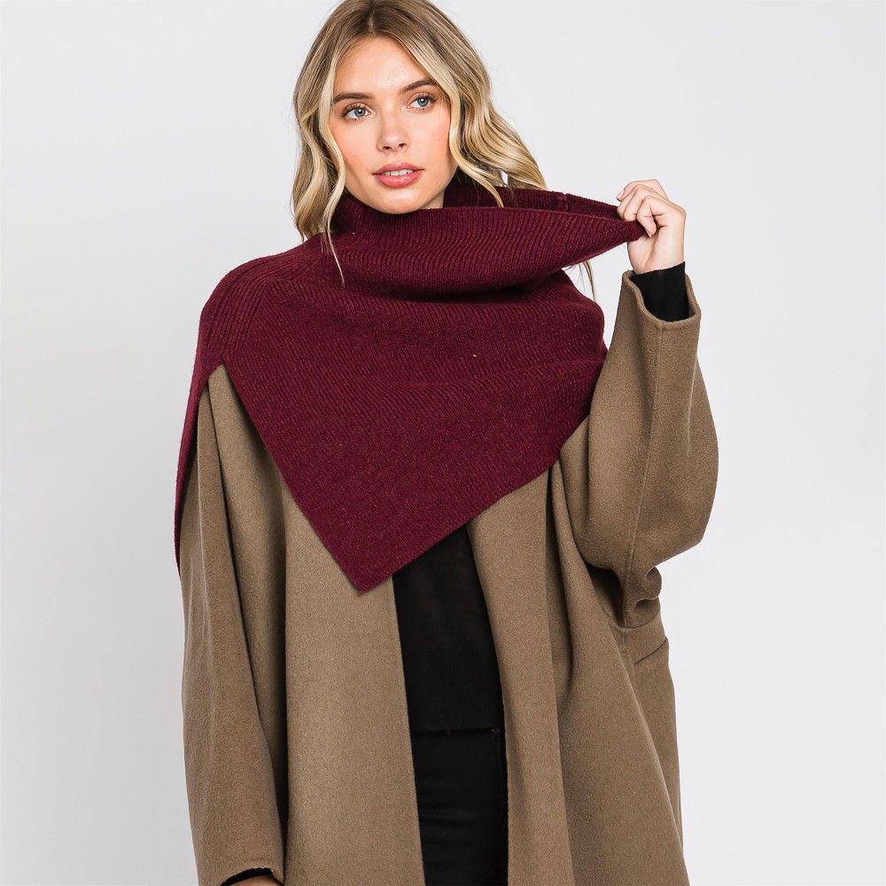 Mock Neck Shawl With Arm Slit - One Size Fits Most (0-14) - 50% Acrylic / 28% Polyester / 22% Spandex view 4