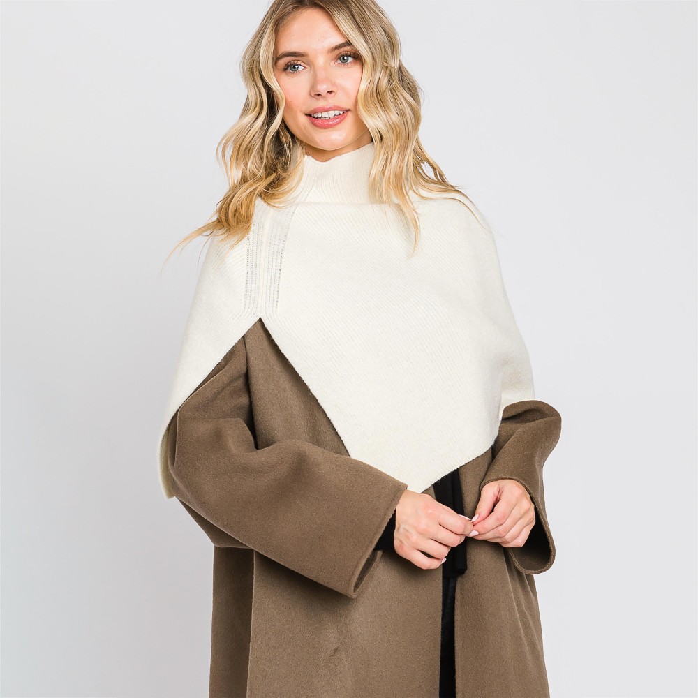 Mock Neck Shawl With Arm Slit - One Size Fits Most (0-14) - 50% Acrylic / 28% Polyester / 22% Spandex view 2