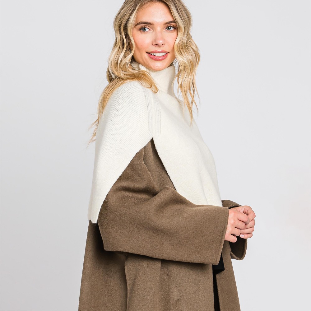 Mock Neck Shawl With Arm Slit - One Size Fits Most (0-14) - 50% Acrylic / 28% Polyester / 22% Spandex view 4