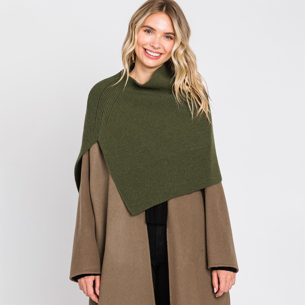 Mock Neck Shawl With Arm Slit - One Size Fits Most (0-14) - 50% Acrylic / 28% Polyester / 22% Spandex view 2