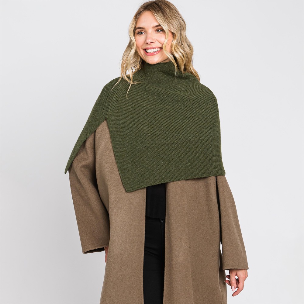 Mock Neck Shawl With Arm Slit - One Size Fits Most (0-14) - 50% Acrylic / 28% Polyester / 22% Spandex view 4