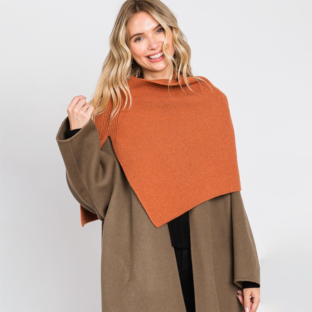 Mock Neck Shawl With Arm Slit - One Size Fits Most (0-14) - 50% Acrylic / 28% Polyester / 22% Spandex view 2