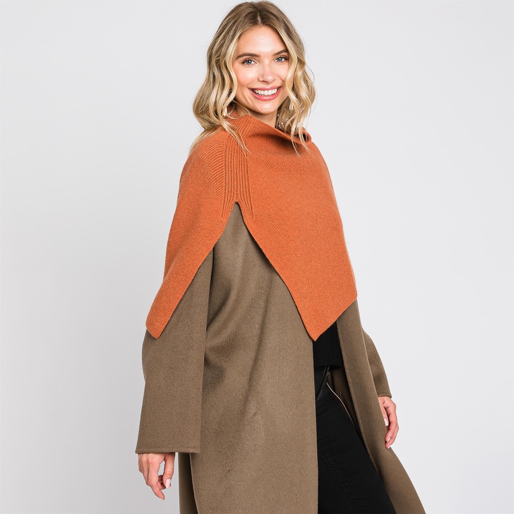 Mock Neck Shawl With Arm Slit - One Size Fits Most (0-14) - 50% Acrylic / 28% Polyester / 22% Spandex view 4