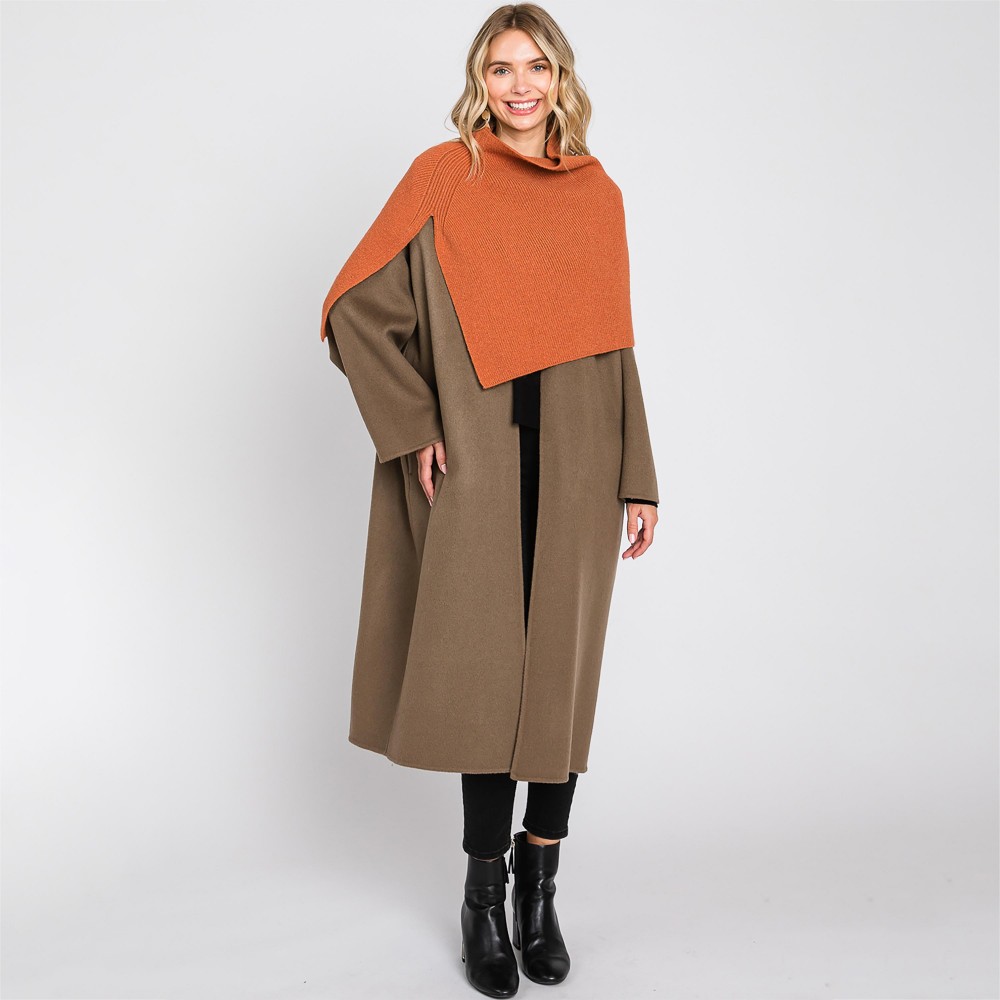 Mock Neck Shawl With Arm Slit - One Size Fits Most (0-14) - 50% Acrylic / 28% Polyester / 22% Spandex view 6