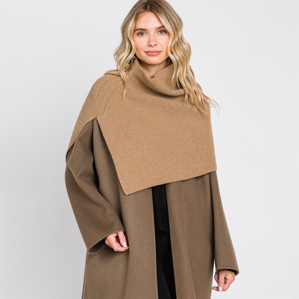 Mock Neck Shawl With Arm Slit - One Size Fits Most (0-14) - 50% Acrylic / 28% Polyester / 22% Spandex view 2