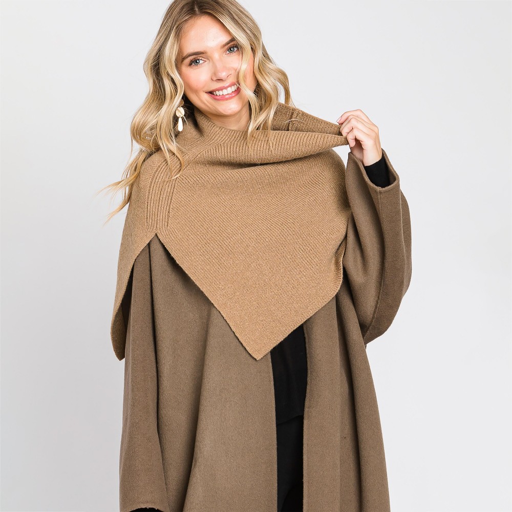 Mock Neck Shawl With Arm Slit - One Size Fits Most (0-14) - 50% Acrylic / 28% Polyester / 22% Spandex view 4