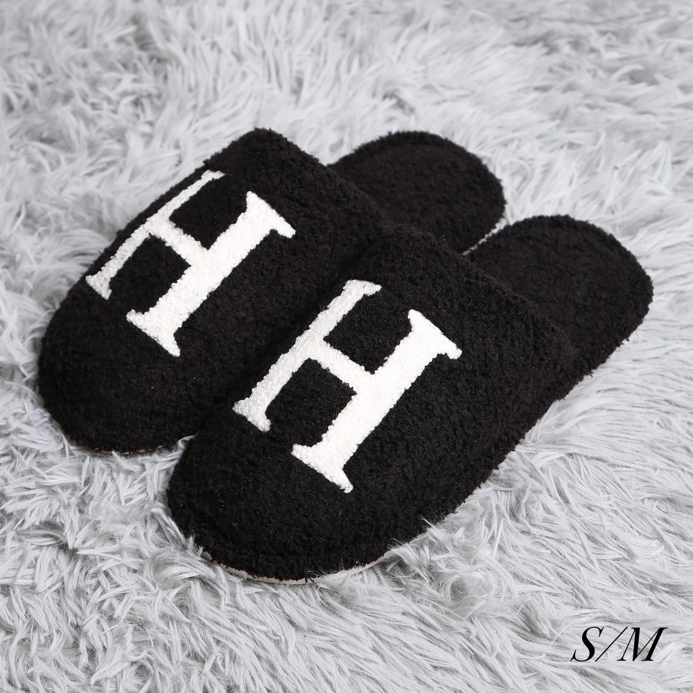 ComfyLuxe H Print Smile Slide On Slippers - US Women's Size: S/M (6-8) M/L (8-10) - 100% Polyester - Rubber Sole view 2