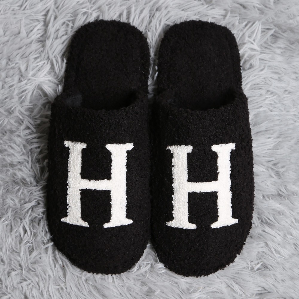 ComfyLuxe H Print Smile Slide On Slippers - US Women's Size: S/M (6-8) M/L (8-10) - 100% Polyester - Rubber Sole view 4
