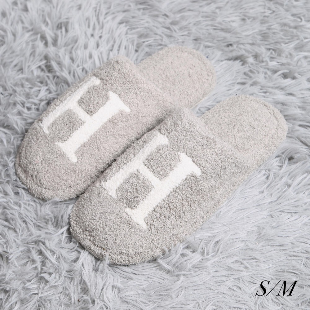 ComfyLuxe H Print Smile Slide On Slippers - US Women's Size: S/M (6-8) M/L (8-10) - 100% Polyester - Rubber Sole view 2