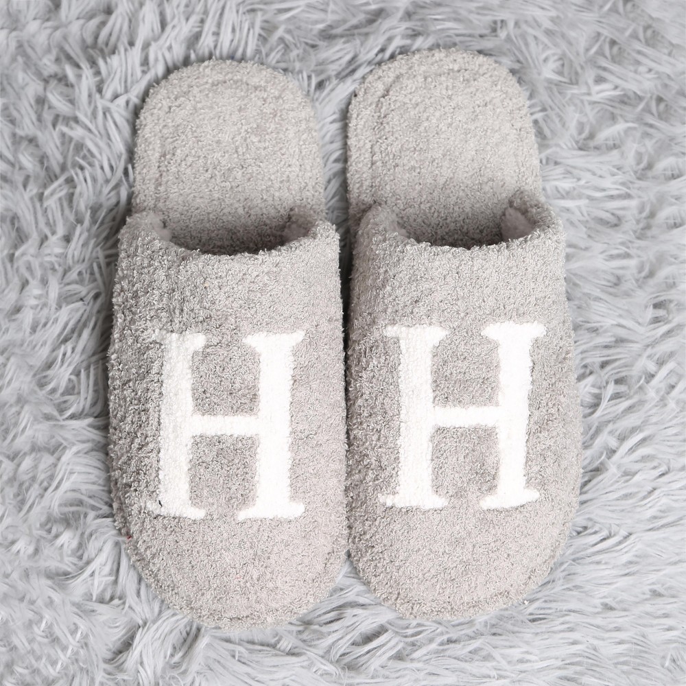 ComfyLuxe H Print Smile Slide On Slippers - US Women's Size: S/M (6-8) M/L (8-10) - 100% Polyester - Rubber Sole view 4