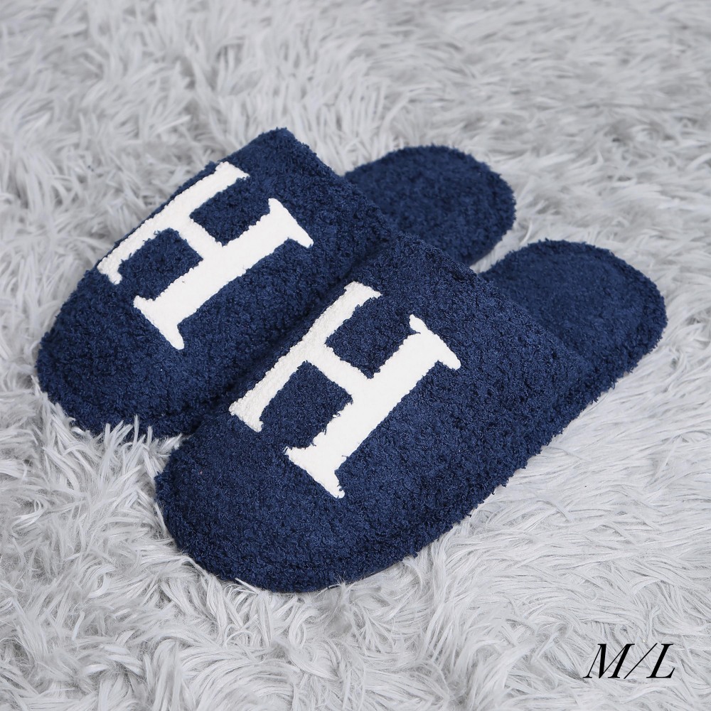 ComfyLuxe H Print Smile Slide On Slippers - US Women's Size: S/M (6-8) M/L (8-10) - 100% Polyester - Rubber Sole view 2
