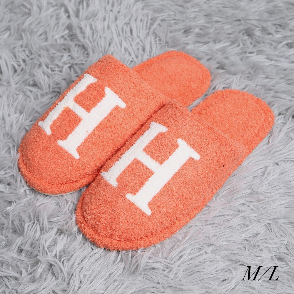 ComfyLuxe H Print Smile Slide On Slippers - US Women's Size: S/M (6-8) M/L (8-10) - 100% Polyester - Rubber Sole view 2