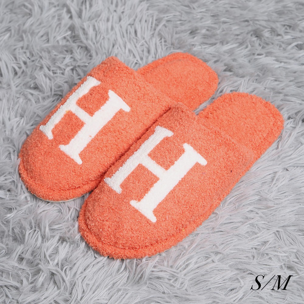 ComfyLuxe H Print Smile Slide On Slippers - US Women's Size: S/M (6-8) M/L (8-10) - 100% Polyester - Rubber Sole view 2