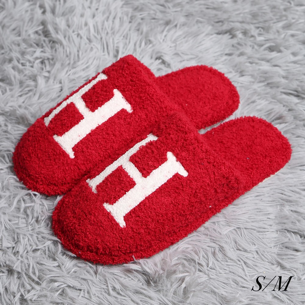 ComfyLuxe H Print Smile Slide On Slippers - US Women's Size: S/M (6-8) M/L (8-10) - 100% Polyester - Rubber Sole view 2