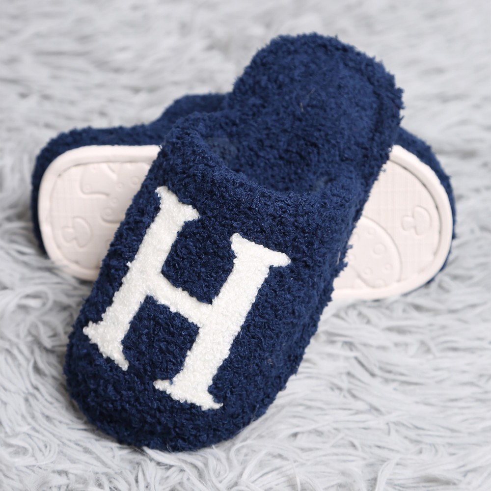 Kid's ComfyLuxe H Embroidered Slide On Slippers - US Kid's Size: S/M (12-13.5) M/L (3-4) - 100% Polyester - Rubber Sole view 4