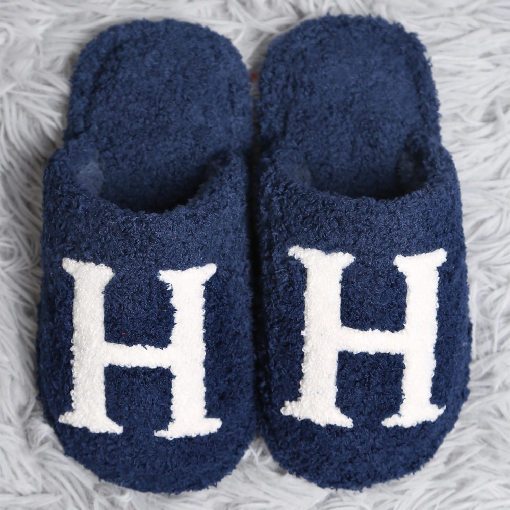 Kid's ComfyLuxe H Embroidered Slide On Slippers - US Kid's Size: S/M (12-13.5) M/L (3-4) - 100% Polyester - Rubber Sole view 6