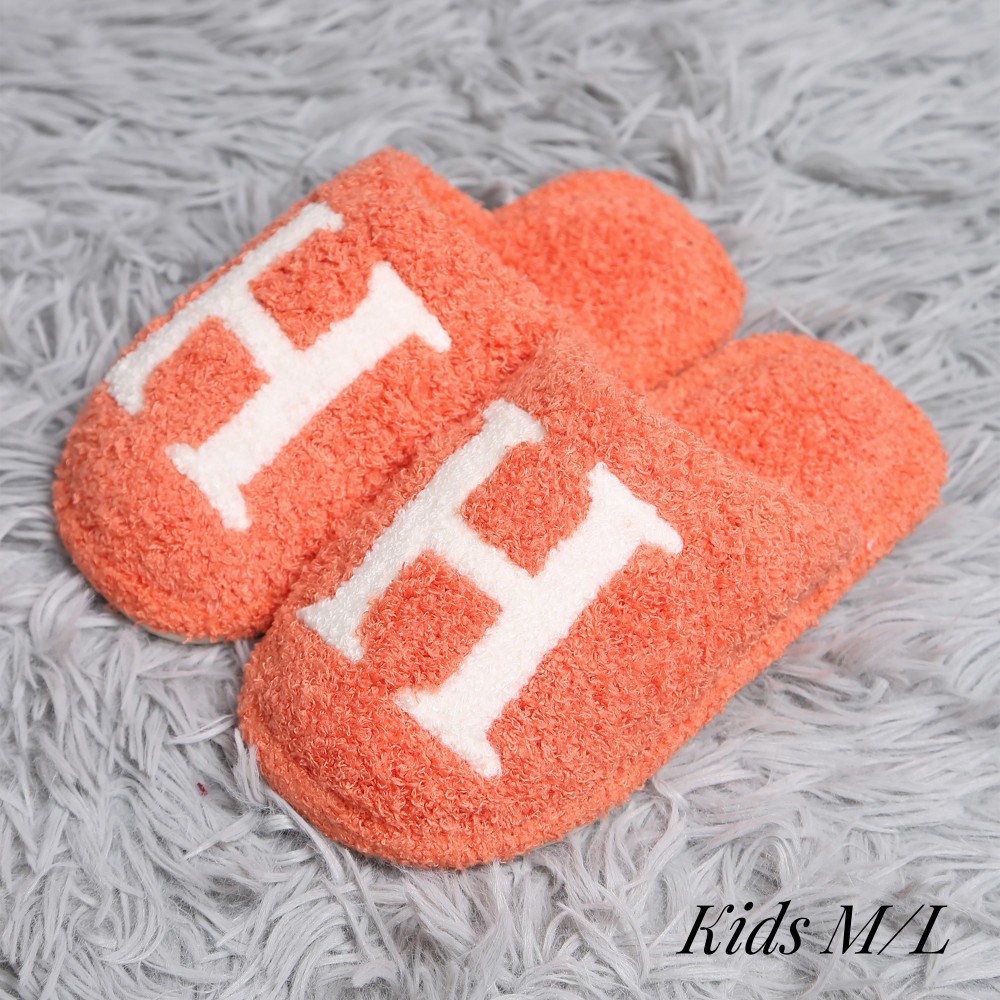 Kid's ComfyLuxe H Embroidered Slide On Slippers - US Kid's Size: S/M (12-13.5) M/L (3-4) - 100% Polyester - Rubber Sole view 2