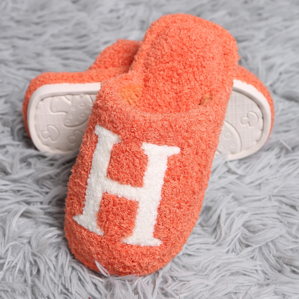Kid's ComfyLuxe H Embroidered Slide On Slippers - US Kid's Size: S/M (12-13.5) M/L (3-4) - 100% Polyester - Rubber Sole view 4