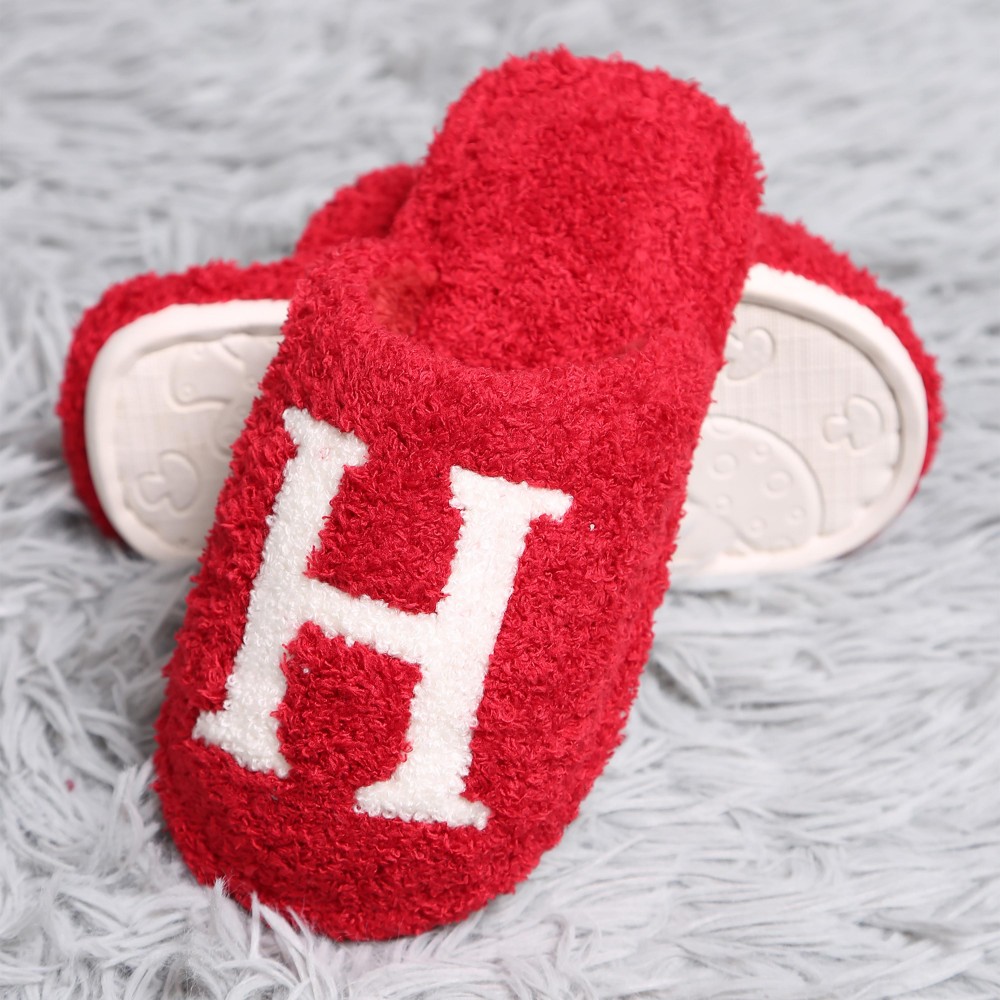 Kid's ComfyLuxe H Embroidered Slide On Slippers - US Kid's Size: S/M (12-13.5) M/L (3-4) - 100% Polyester - Rubber Sole view 4