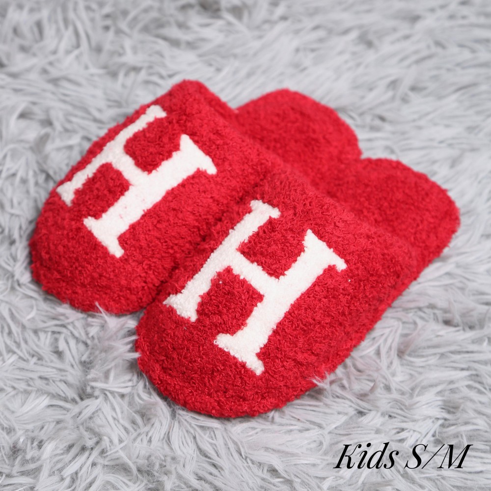 Kid's ComfyLuxe H Embroidered Slide On Slippers - US Kid's Size: S/M (12-13.5) M/L (3-4) - 100% Polyester - Rubber Sole view 2