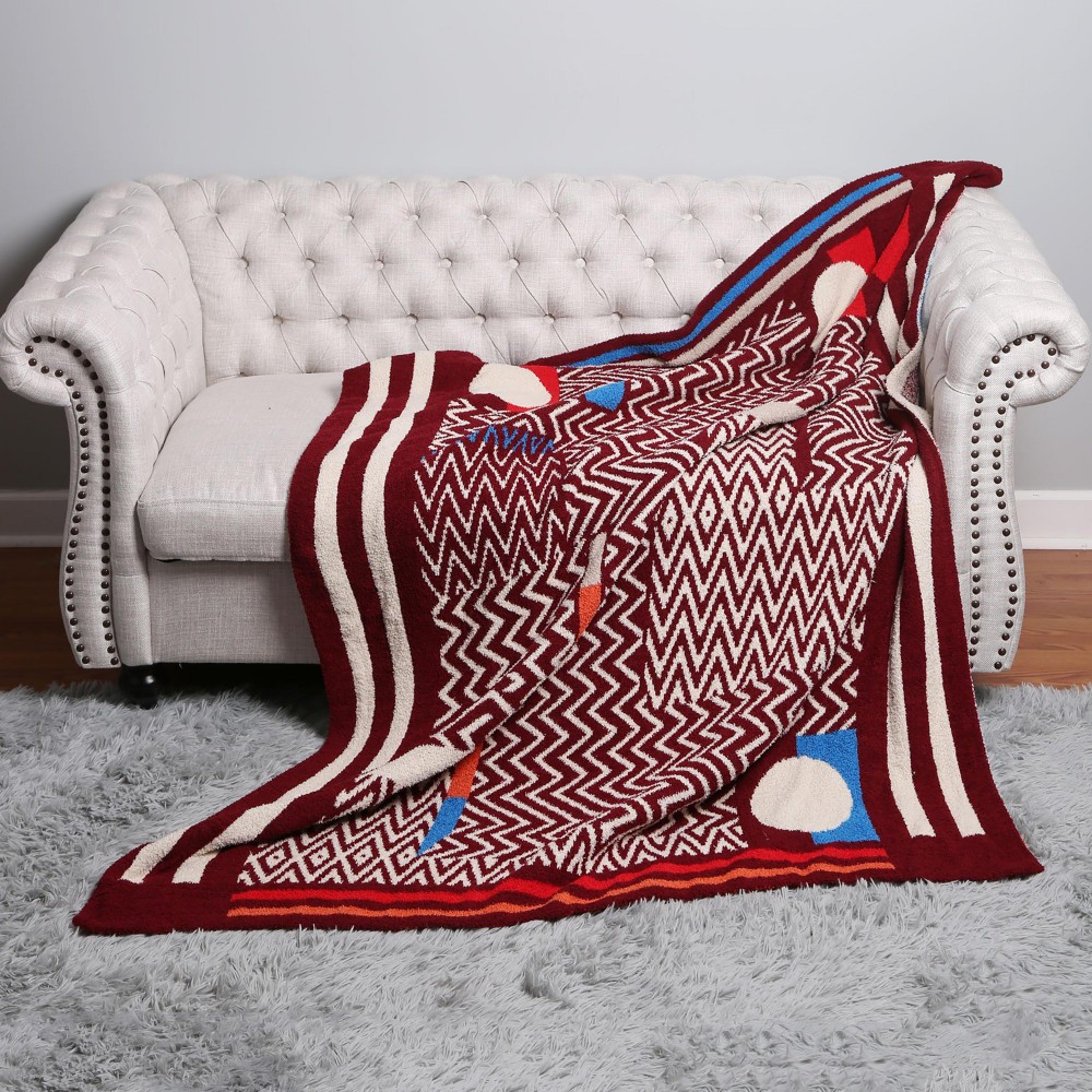 Super Soft Jacquard Comfy Luxe Reversible Geometric Print Blanket - Extra Plush and Cozy - Approximately 50” W X 60” L - 100% Polyester view 2