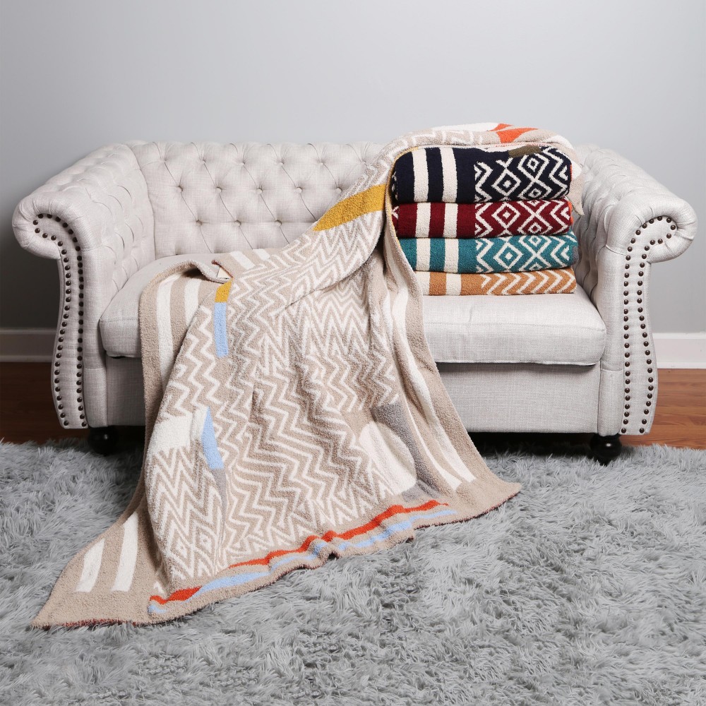 Super Soft Jacquard Comfy Luxe Reversible Geometric Print Blanket - Extra Plush and Cozy - Approximately 50” W X 60” L - 100% Polyester view 6