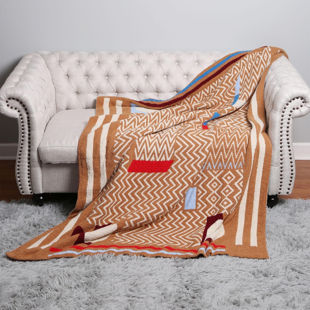Super Soft Jacquard Comfy Luxe Reversible Geometric Print Blanket - Extra Plush and Cozy - Approximately 50” W X 60” L - 100% Polyester view 2