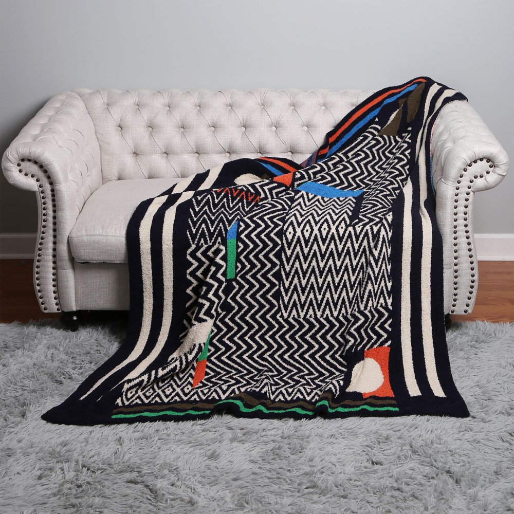 Super Soft Jacquard Comfy Luxe Reversible Geometric Print Blanket - Extra Plush and Cozy - Approximately 50” W X 60” L - 100% Polyester view 2