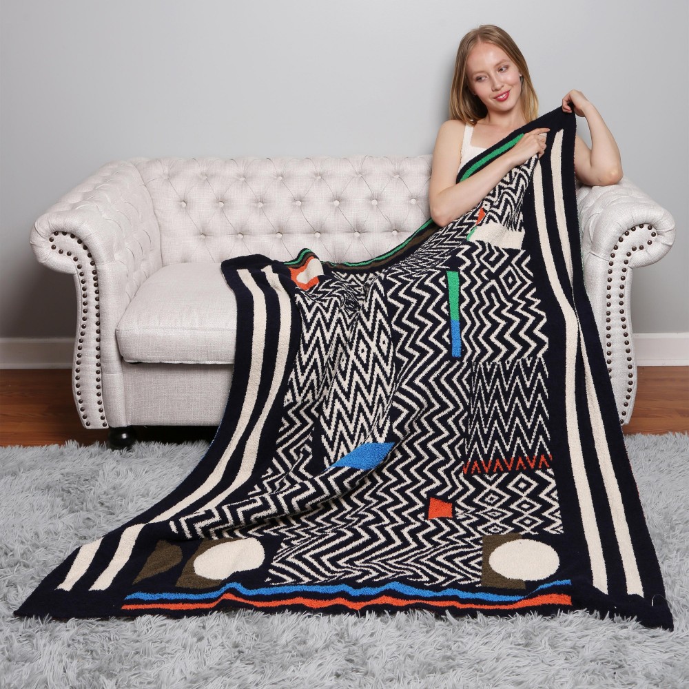 Super Soft Jacquard Comfy Luxe Reversible Geometric Print Blanket - Extra Plush and Cozy - Approximately 50” W X 60” L - 100% Polyester view 4