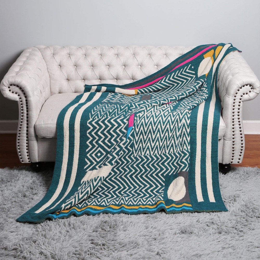 Super Soft Jacquard Comfy Luxe Reversible Geometric Print Blanket - Extra Plush and Cozy - Approximately 50” W X 60” L - 100% Polyester view 2