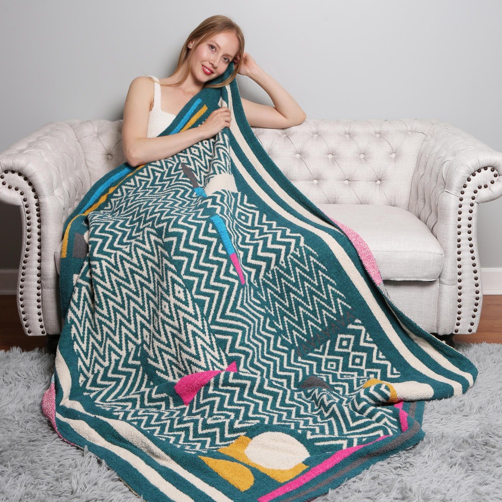 Super Soft Jacquard Comfy Luxe Reversible Geometric Print Blanket - Extra Plush and Cozy - Approximately 50” W X 60” L - 100% Polyester view 4
