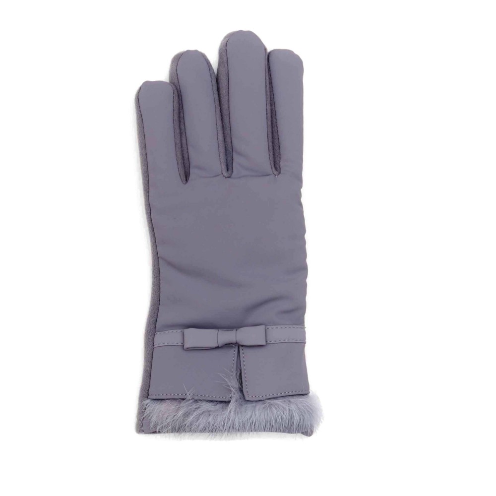 Faux Suede Glove With Fur Cuff Accent - One Size Fits Most - Touch Screen Comptable - Lined Glove view 2
