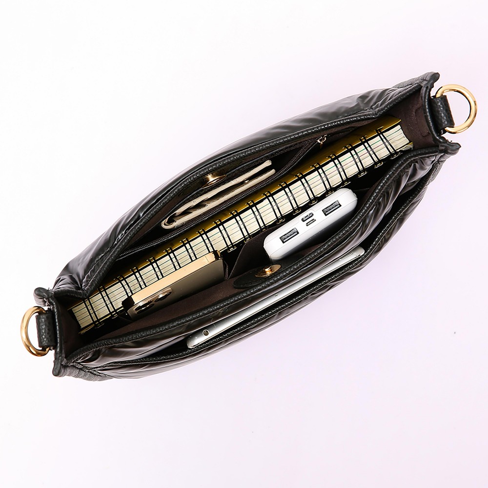 Horizontal Quilted Puffer Crossbody Bag - One Open Front Pocket - Magnetic Snap Closure - Approximately 9" W X 8" T X 2.5" D - Strap Drop 15"-24" L view 4