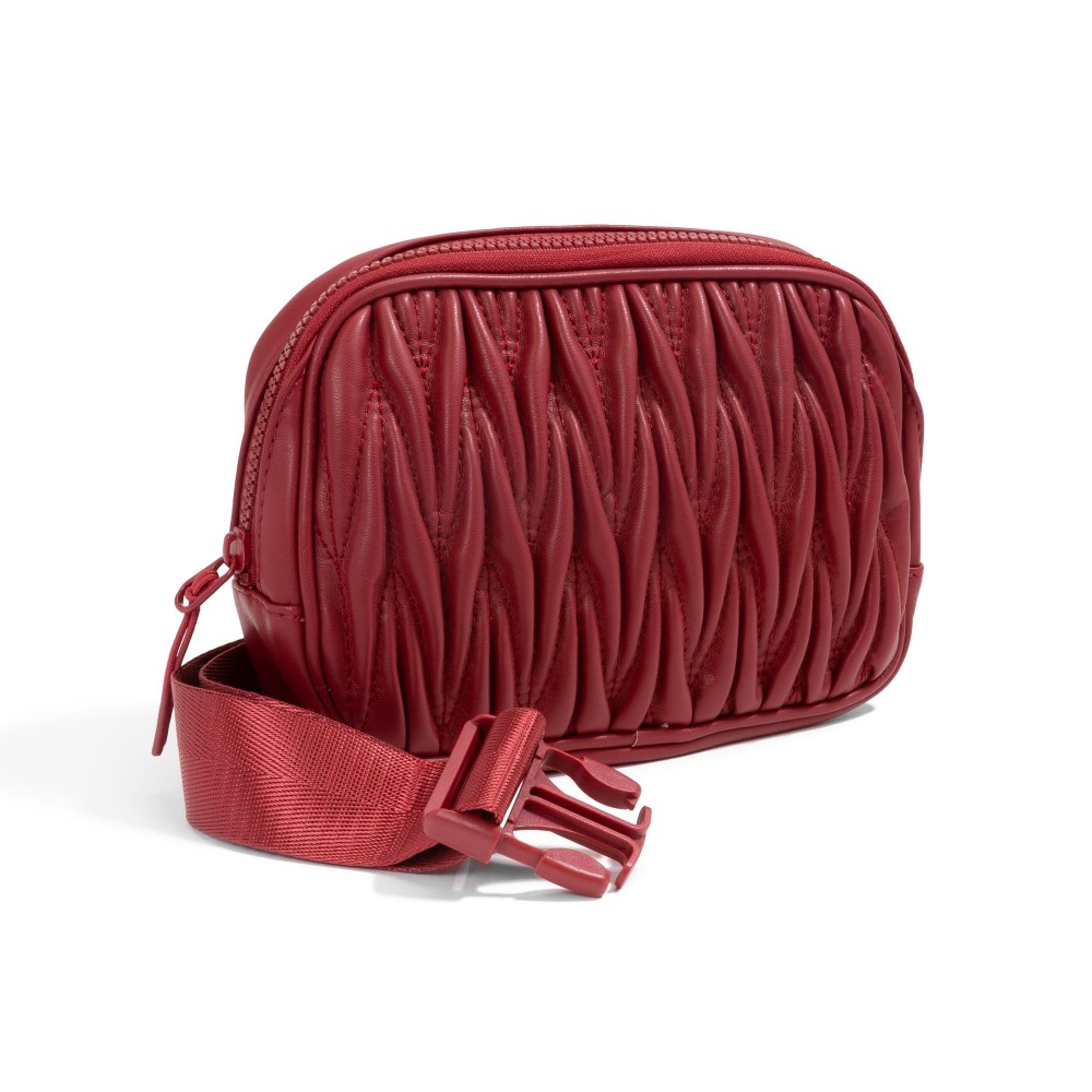 Scrunched Faux Leather Belt Bag - Full Zipper Closure - Textured On Both Sides - Three Open Internal Pockets - Approximately 14" -25" Drop - Body 7.5"W X 5"T X 2" D view 4